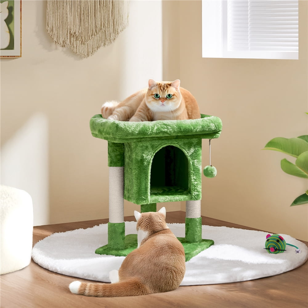 Yaheetech 23.5″ H Spacious Cat Tree with Large Top Perch, Condo & Scratching Posts, Green