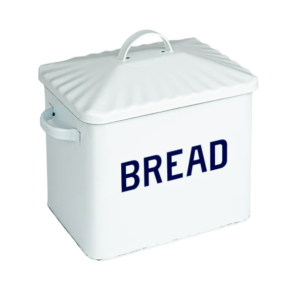 Creative Co-Op Chic Farmhouse Enameled Bread Box, White and Navy