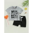 thumbnail image 2 of Wassery Toddler Boys Summer Outfits Letter Print Short Sleeve T-shirt Round Neck Tank Tops and Black Drawstring Shorts 2Pcs Casual Clothes Set 3M-3T, 2 of 9