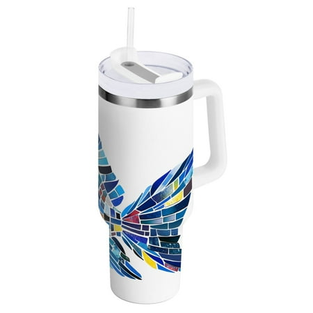

Abstract Glass Fish Tumbler with Handle and Straw Lid 30 oz Insulated Vacuum Water Bottle Stainless Steel Travel Cup