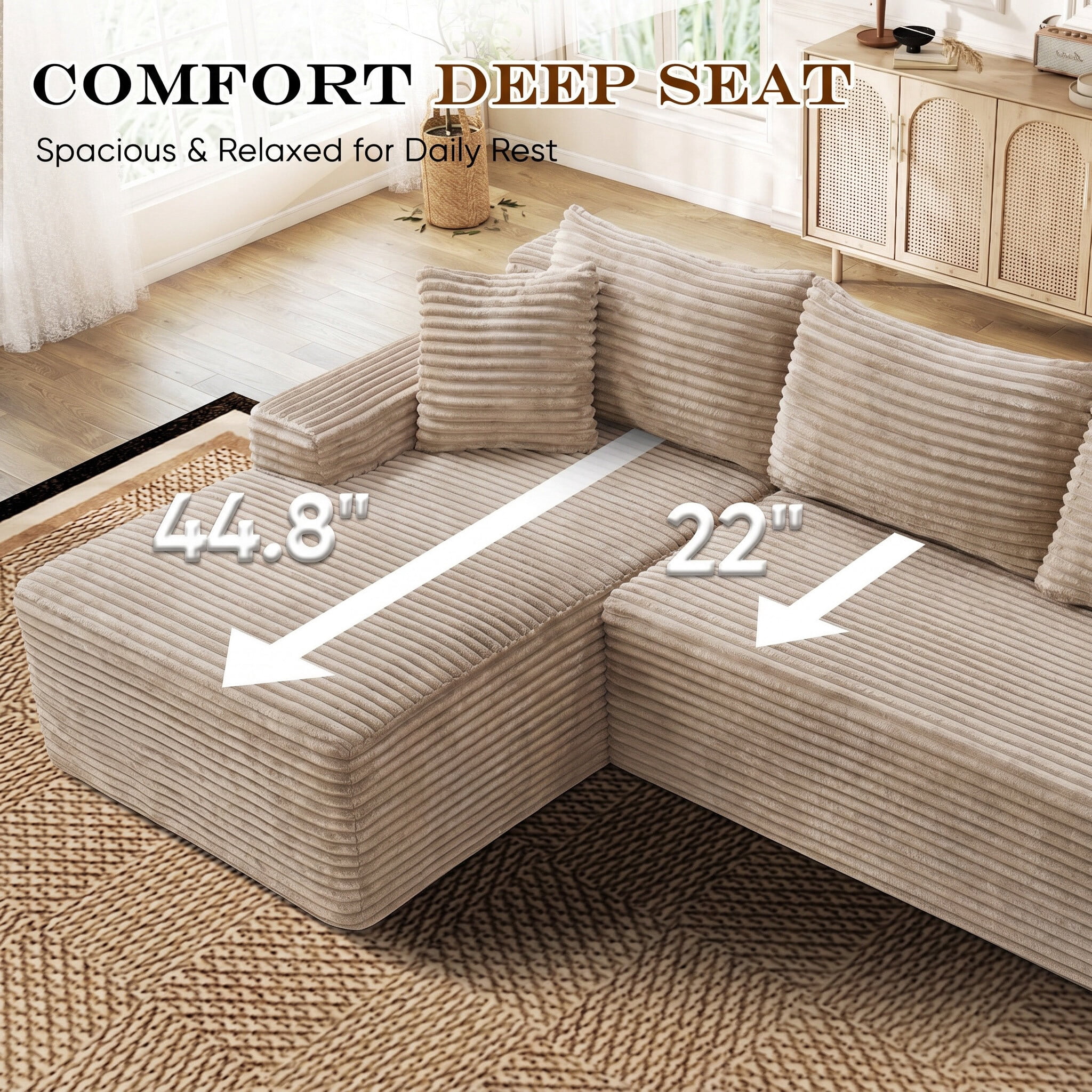 Lunale Small Modular Sectional Sofa with Movable Chaise, L-Shaped Boneless Cloud Couch for Living Room, Camel (Left Facing Chaise)