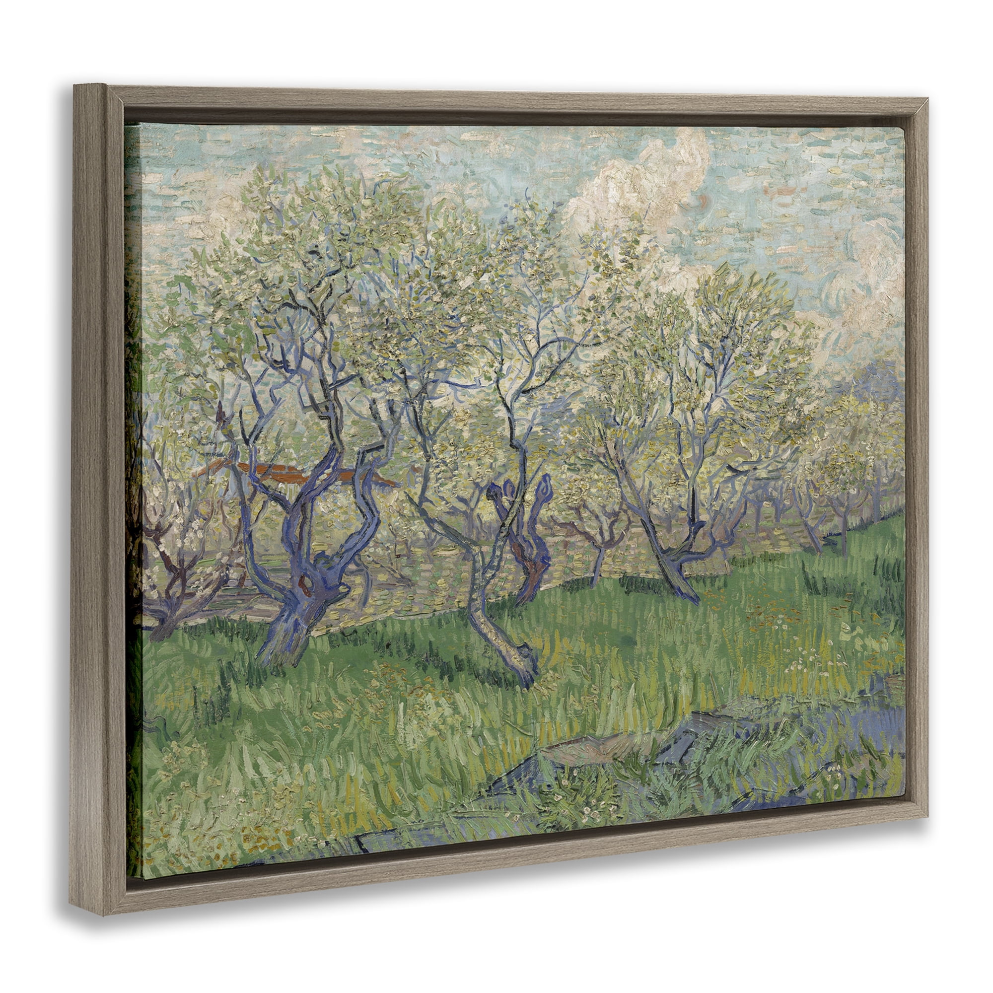 Stupell Industries Classic Van Gogh Blossoming Orchard Landscape & Nature Painting Brown Floater Framed Canvas Art Print Wall Art, 31 x 25