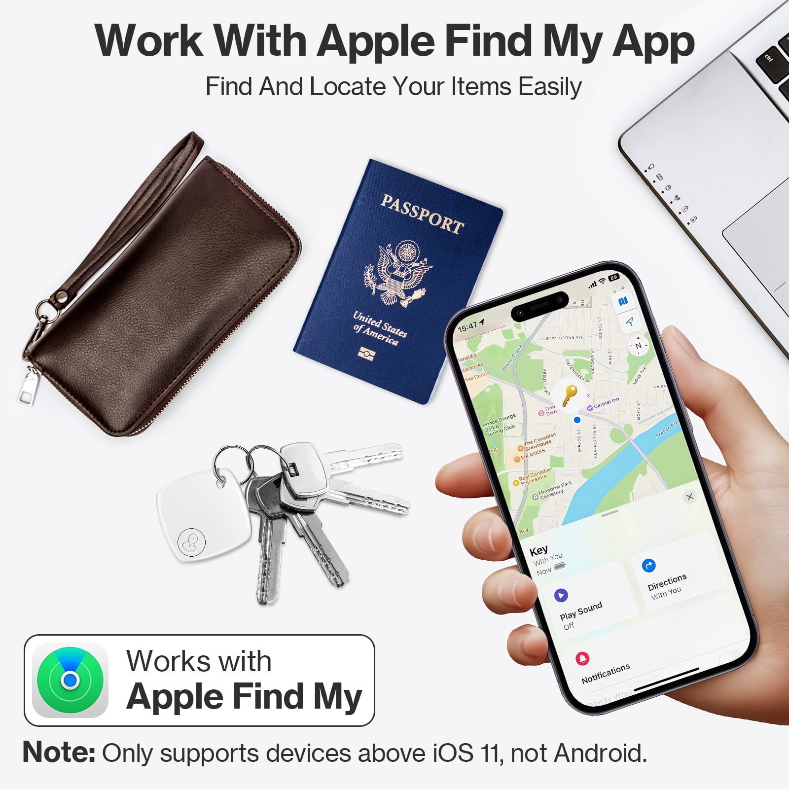 Air Tracker Tag 2Pack,Smart Wallet Tracker with Apple Find My(iOS Only),IP67 Waterproof,Standby for One Year,Item Locator Keys/Wallets/Bags,White