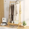 thumbnail image 6 of Costway Bamboo Clothes Rack Clothing Rack with Hanging Rod Rattan Shelf & 5 Copper Hooks Natural, 6 of 11