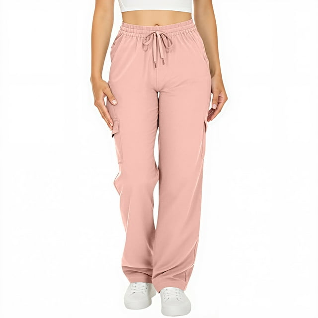 Deavoly Cargo Pants for Women Casual Elastic Waist Drawstring Loose Solid Color Full Length Sweatpants with Pockets