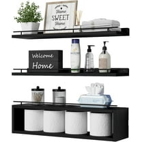 Floating Shelves for Wall 24 inch with Cube Shelf, Wall Shelves with Metal Rail for Bathroom Decor, Over Toilet Shelves for Bathroom, Toilet Paper-Black