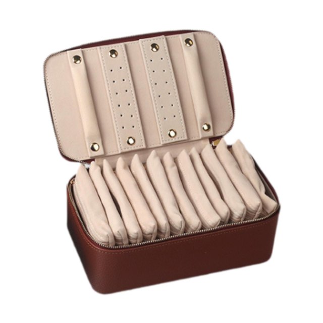 Estuche de viaje para joyas, regalo, joyero para collares, anillos, pendientes, organizador para marrón