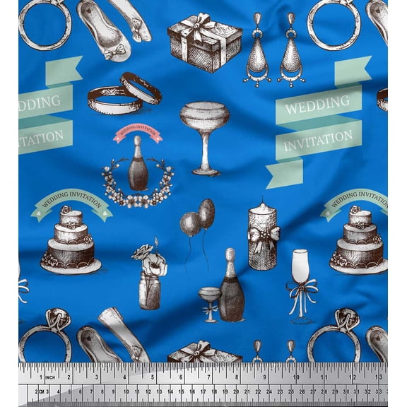 Soimoi Blue Cotton Voile Fabric Wedding Invitation Party Print Sewing Fabric Yard 42 Inch Wide