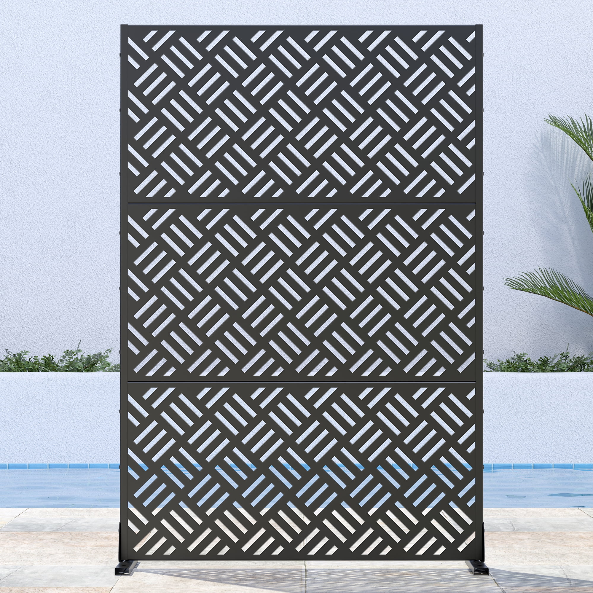 MAYEERTY 72"x47" Outdoor Privacy Screen with Stand Carl Metal Balcony Decorative Screen,Black