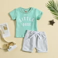 thumbnail image 2 of Sngxgn Baby Boy Summer Clothes Letter Contrast Short Sleeve T-shirt Top and Elastic Shorts 2 Pcs Set Toddler Infnat Outfit(Light Green,12-18 Months), 2 of 9