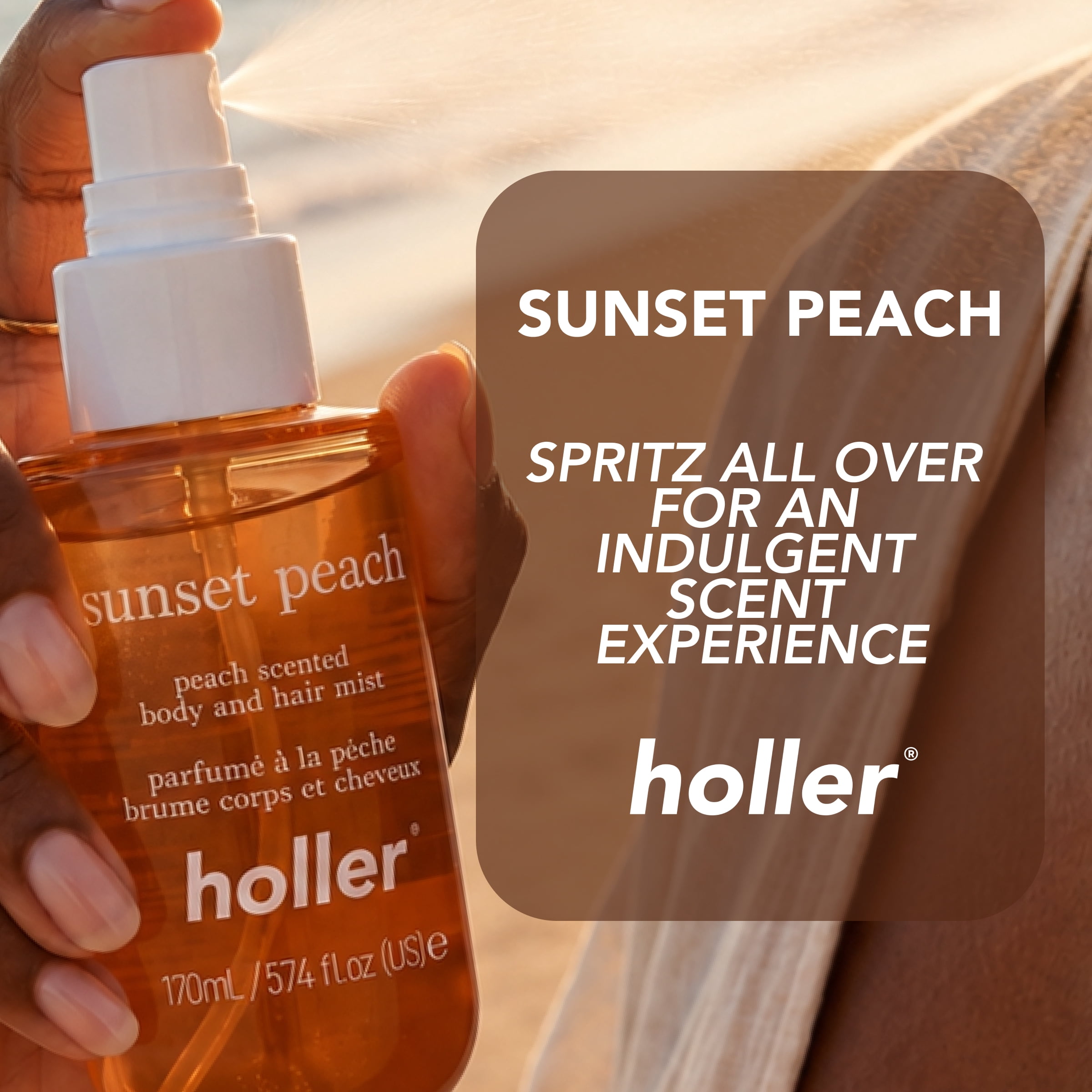 HOLLER Sunset Peach Peach Scented Body and Hair Fragrance Mist, 5.74 fl oz