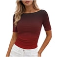 thumbnail image 3 of Bovxnpu Womens Short Sleeve T Shirts Printed T-Shirt Short Sleeve Crew Neck Ruched Side Slim Tops Summer Tops, 3 of 8