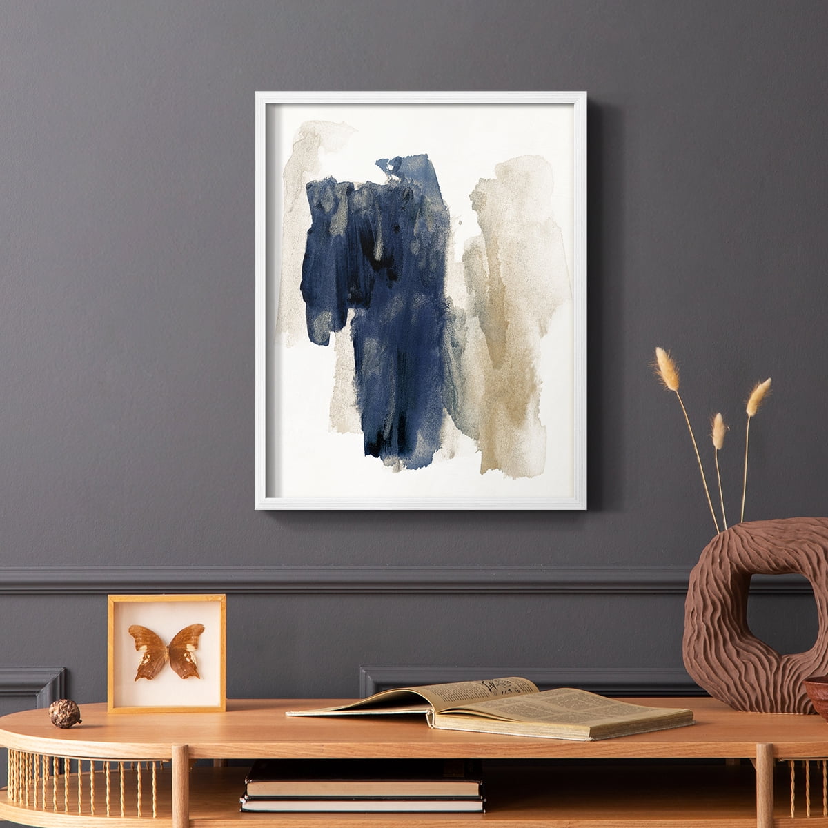 Navy Sweep in White Solid Wood 8 x 10 Framed Print
