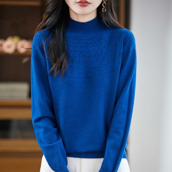 Cutuoiiu Women'sCasual Solid Color Semi High Neck Loose Knitted Bottoming Shirt Fashion Top Loose Base Knitted Sweaters Gifts