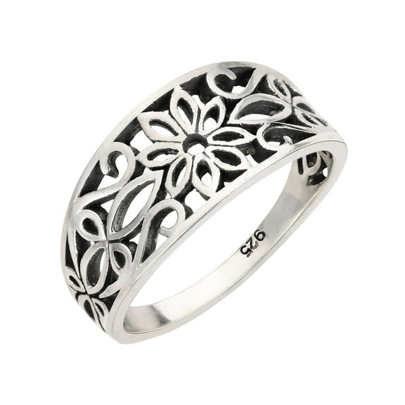 Sterling Silver Antique Filigree Design Floral Ring Size 10