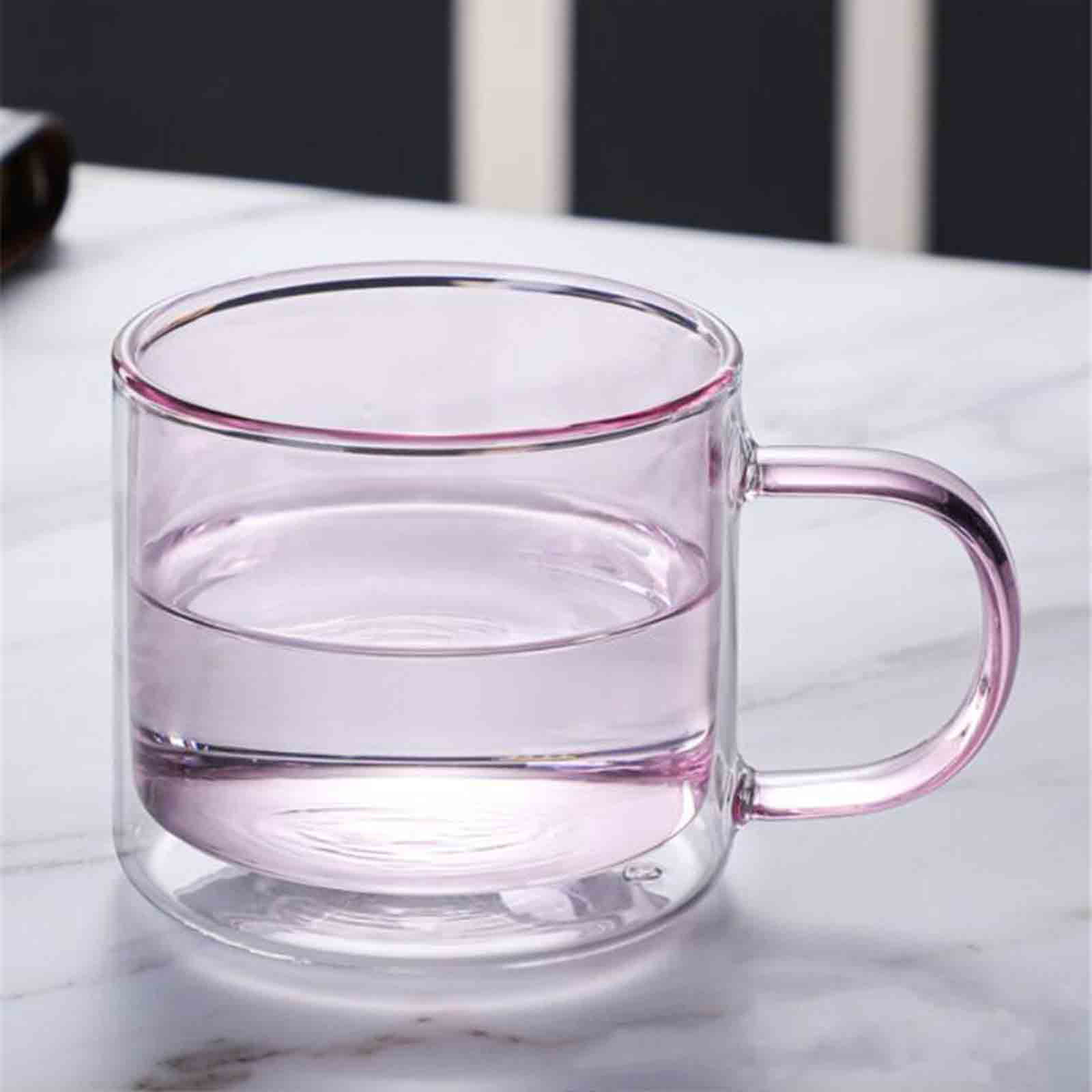 Pretty Comy Transparent Cylindrical Double Glass Coffee Cup 250ml，Clear  Coffee Tea Glass Mugs 