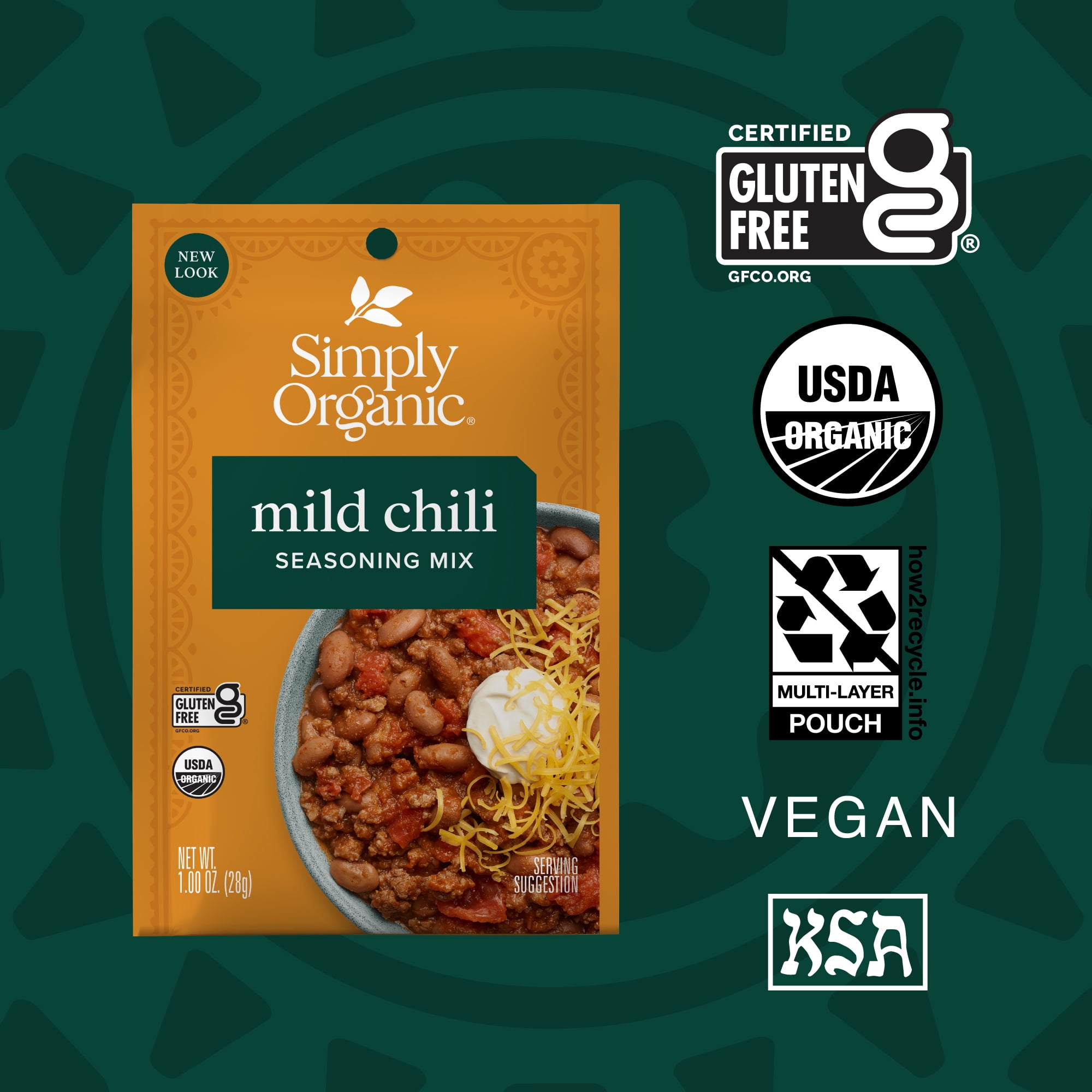 (12 pack) Simply Organic Mild Chili Seasoning Mix, 1 oz Packet