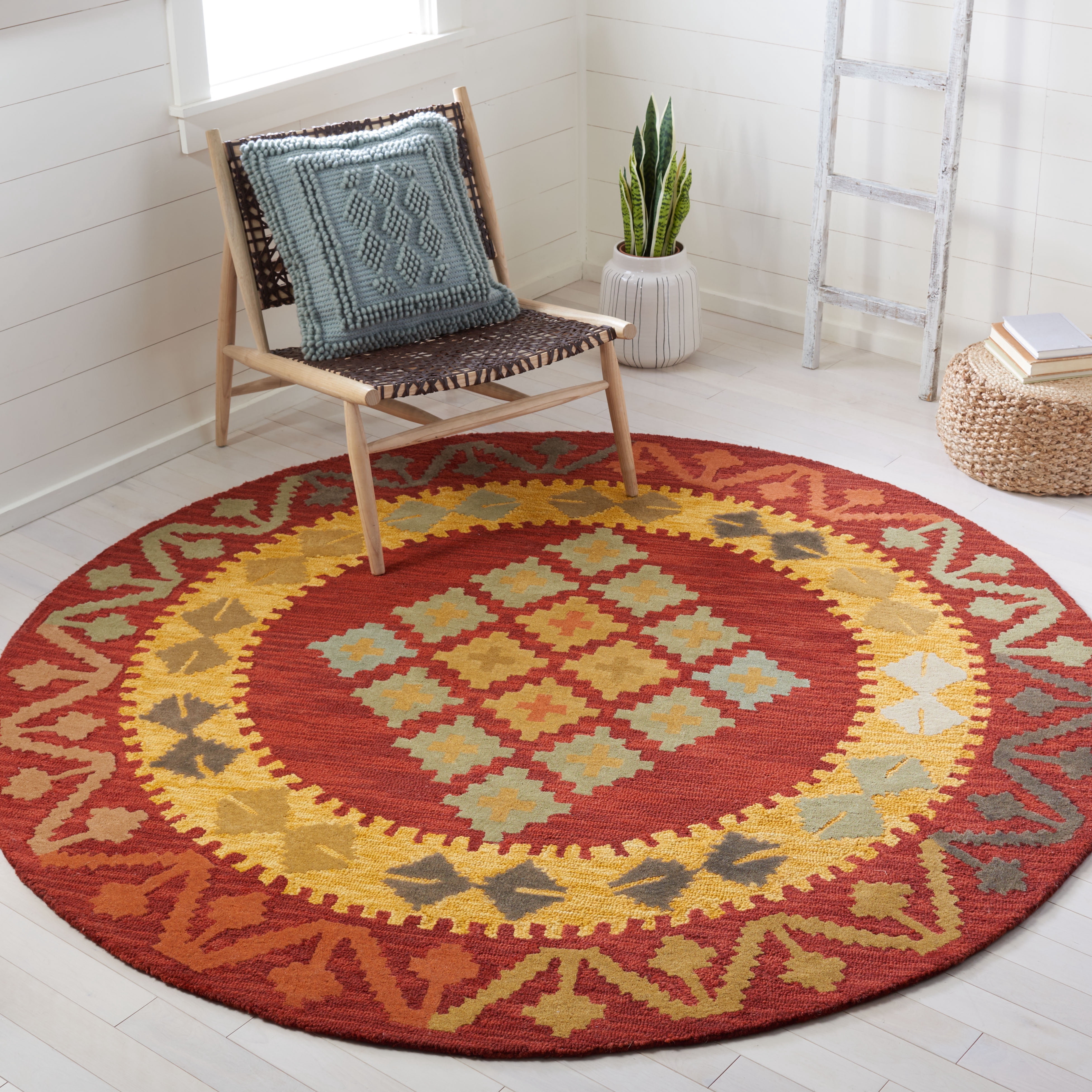 SAFAVIEH Aspen Edna Tribal Area Rug, Red/Gold, 7' x 7' Round
