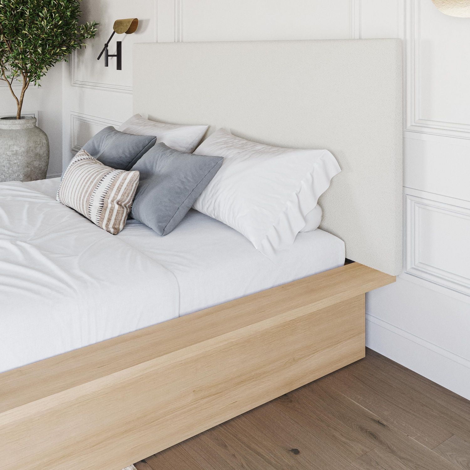 Jane Queen Size Platform Bed with Upholstered Headboard