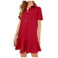 thumbnail image 1 of YFELWZ Robe à Manches Courtes pour Femme Grande Taille avec Ourlet à Volants, Robe Midi Fluide d'Été Décontractée avec Rouge Vintage TG, 1 of 9