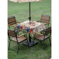 thumbnail image 4 of Outdoor Tablecloth with Umbrella Hole for Patio/Picnic/Party/Camping, 4th of July Waterproof Table Cloth Square Cover Washable, Independence Day Patriotic Flowers Cat Beige (60"x 60"), 4 of 9