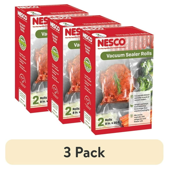 (3 pack) NESCO Custom Length Vacuum Seal Bags, 2-Rolls 8"x20' (40 Ft Total), Extra Thick & Tear Resistant, Cut-to-Size VacSeal Bags for Bulk Meats, Game Processing & Heavy Duty Freezer Storage