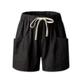 thumbnail image 3 of Vedolay Women's Drawstring Elastic Waist Solid Color Shorts with Pockets,Black XXL, 3 of 5
