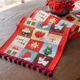 thumbnail image 1 of HaoXun 2023 Nappe de Noël Longue Bande - Chemin de Table Patchwork Multicolore Rouge Père Noël Flocon de Neige avec Pompons en Velours, Polyester Décoration de Fête pour 6 Personnes (180cm), 1 of 7
