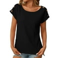 thumbnail image 2 of Fnooota T Shirts for Women, Crew Neck Short Sleeve Casual Solid Color Blouses Tops Black Size M, 2 of 7
