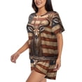 thumbnail image 2 of Fotbe Deer American Flag Wall Print Pajama Set for Women 2 Piece Loungewear Short Sleeve Tops and Shorts Set Soft Sleepwear-4X-Large, 2 of 7