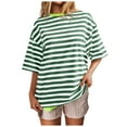 thumbnail image 2 of Conairie Women Summer T Shirts Casual Stripe Loose Crew Neck Short Sleeve Shirt Fashion Elegant Breathable Work Tee Pullover Outfits Green S, 2 of 6