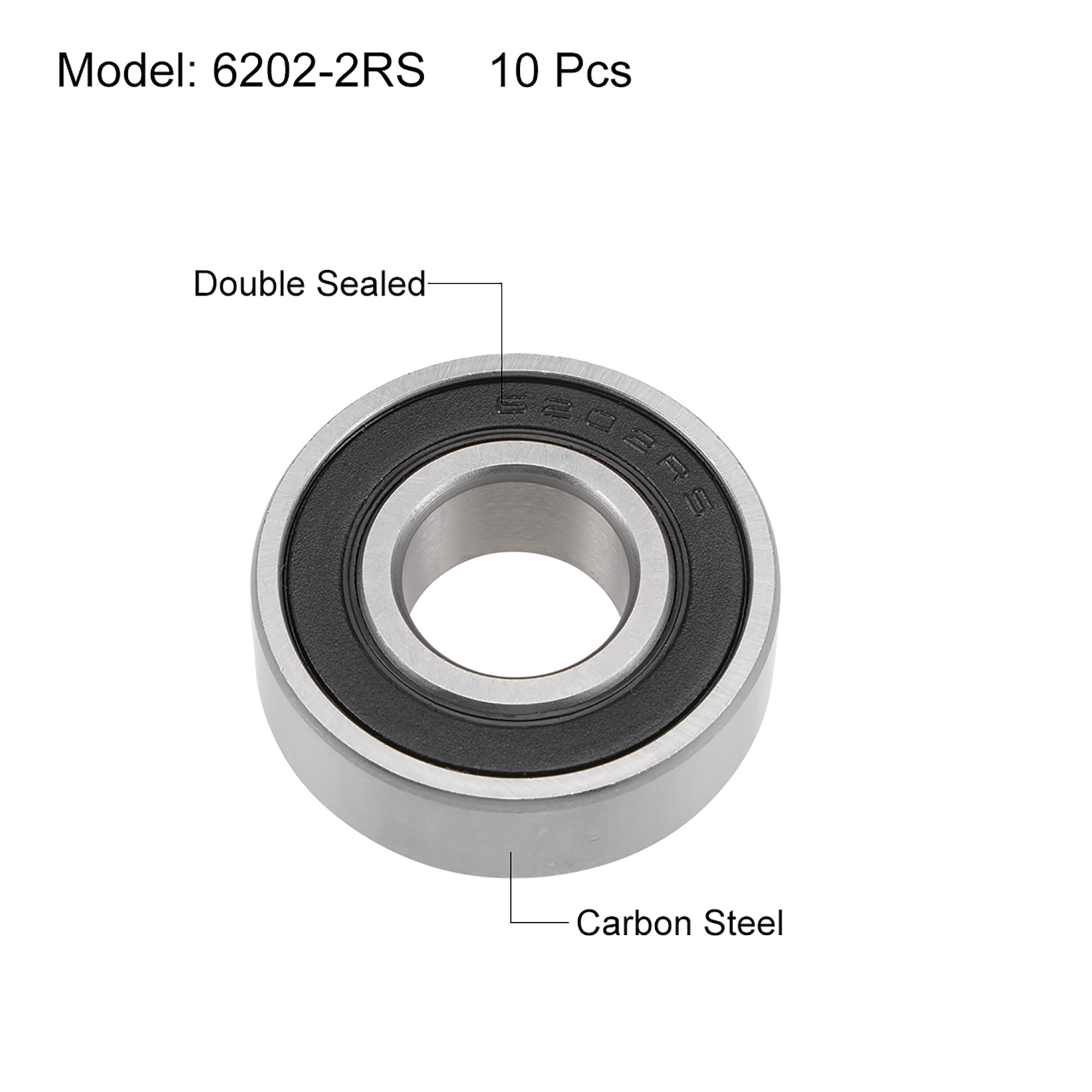 6202-2RS Deep Groove Ball Bearings Z2 15mmx35mmx11mm Double Shielded Carbon Steel 10pcs