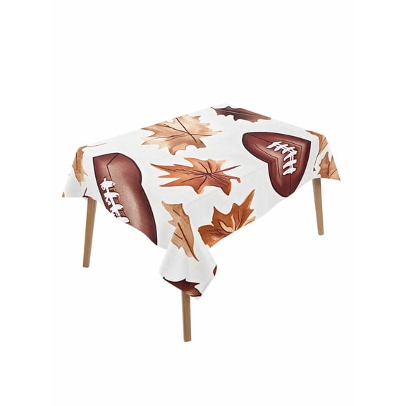 Fall Maple Leaf Football Rectangle Tablecloth, Autumn Farmhouse Vintage Waterproof & StainResistant Tablecloth, Washable Oil-proof Table Cover for Dining/Party/Wedding/Camping/Buffet 52x70 In