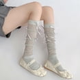 thumbnail image 1 of Wartleves 1 par de calcetines hasta la rodilla con cordones y lazo, transpirables, estilo ballet, para niñas, 1 of 7