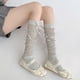 thumbnail image 5 of LUVCLS 1 par de calcetines hasta la rodilla con cordones y lazo, transpirables, estilo ballet, para niñas, 5 of 6