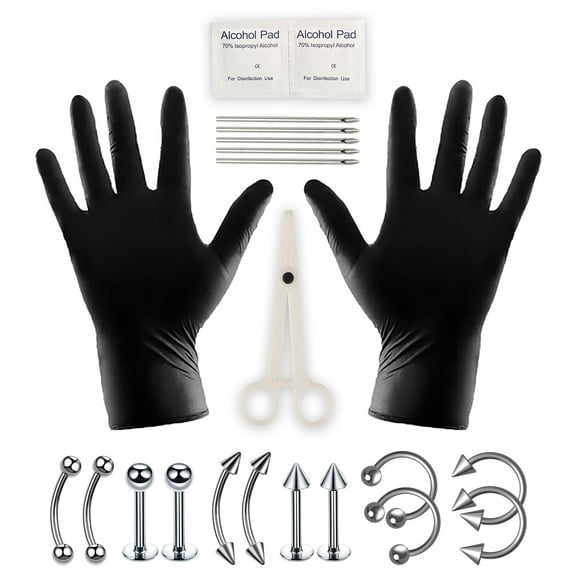 acdanc Designice 22Pcs Piercing Kit Nose Piercings Nose Ring Surgical Steel Piercing Jewelry Tool