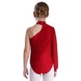thumbnail image 2 of Nyeemya Kids Girls One Shoulder Long Sleeve Ballet Dance Leotard Gymnastics Bodysuit Shirt Top Burgundy 14, 2 of 7