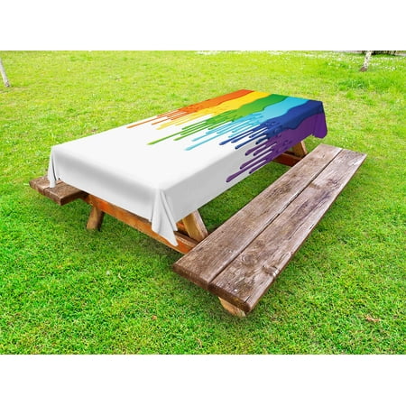 

Abstract Outdoor Tablecloth Rainbow Colored Paint with Leaking Splattered Drops Creative Artsy Graphic Design Decorative Washable Fabric Picnic Tablecloth 58 X 120 Inches Multicolor by Ambesonne