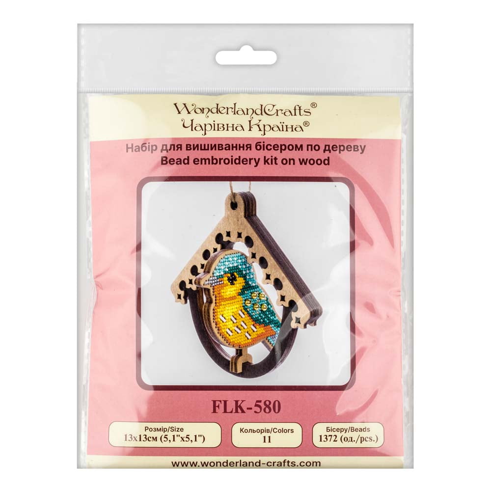 Wooden Bead Embroidery Kit Bird In Birdhouse FLK-580