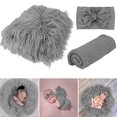 thumbnail image 2 of Coofit 3PCS Newborn Photo Prop Cute Decorative Swaddle Wrap Photography Mat & Headband, 2 of 10