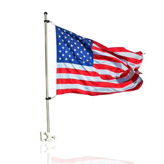 MARINE CITY 304 Stainless Steel Rail Mounted Flag Pole Base with Bright Polished Finish, Fits 12 x 18 Inch US Flag, White, 1 Pack