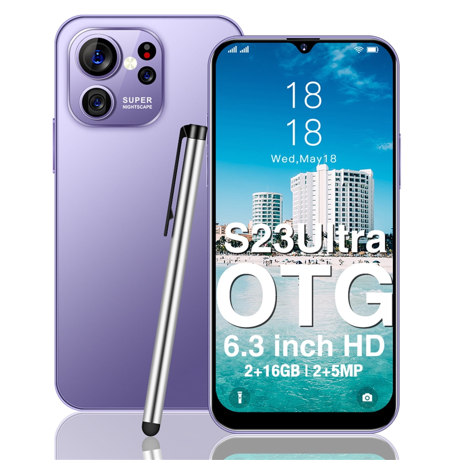 HOMBOTI Smart Phone Clearance Smartphone Straight Talk S23 4G Android Smartphone 6.3-inch HD Standby Card Slot 2+16G Memory 2850mAh Battery Support 2A Fast Charging, OTG And Type-C Interface