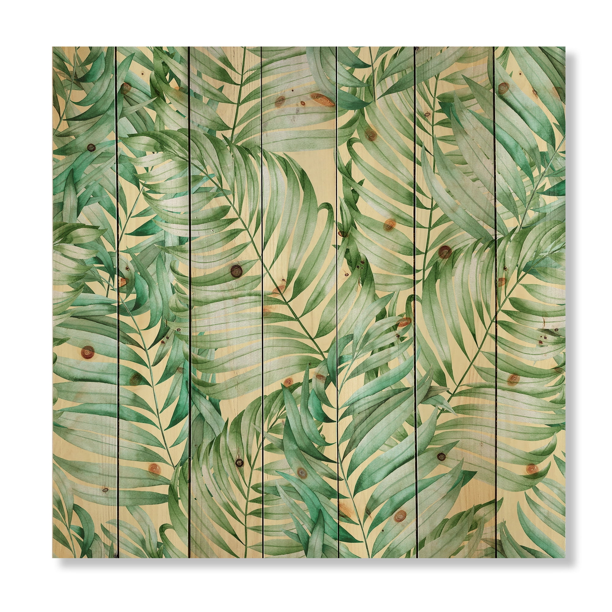 Designart 'Tropical Green Leaves of Monstera' Tropical Print on Natural Pine Wood