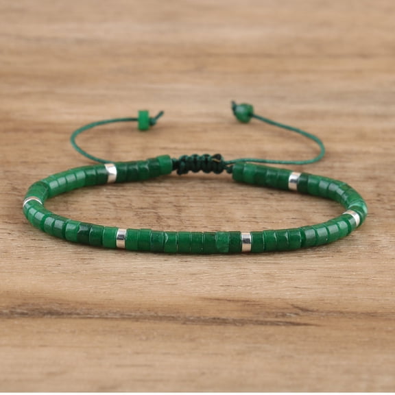 2pc Natural Green Jade Beaded Bracelets Adjustable Women's Bracelets
