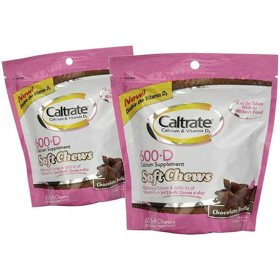 2 Pack - Caltrate Calcium - Vitamin D Soft Chews Chocolate Truffle 60 Each