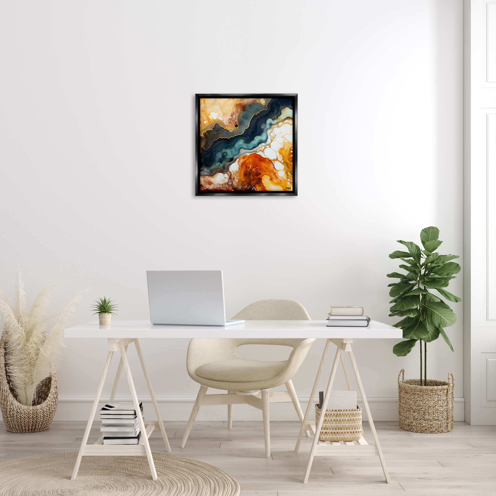 Stupell Industries Liquid Geode Pattern Abstract Painting Black Floater Framed Canvas Art Print Wall Art, 25 x 25