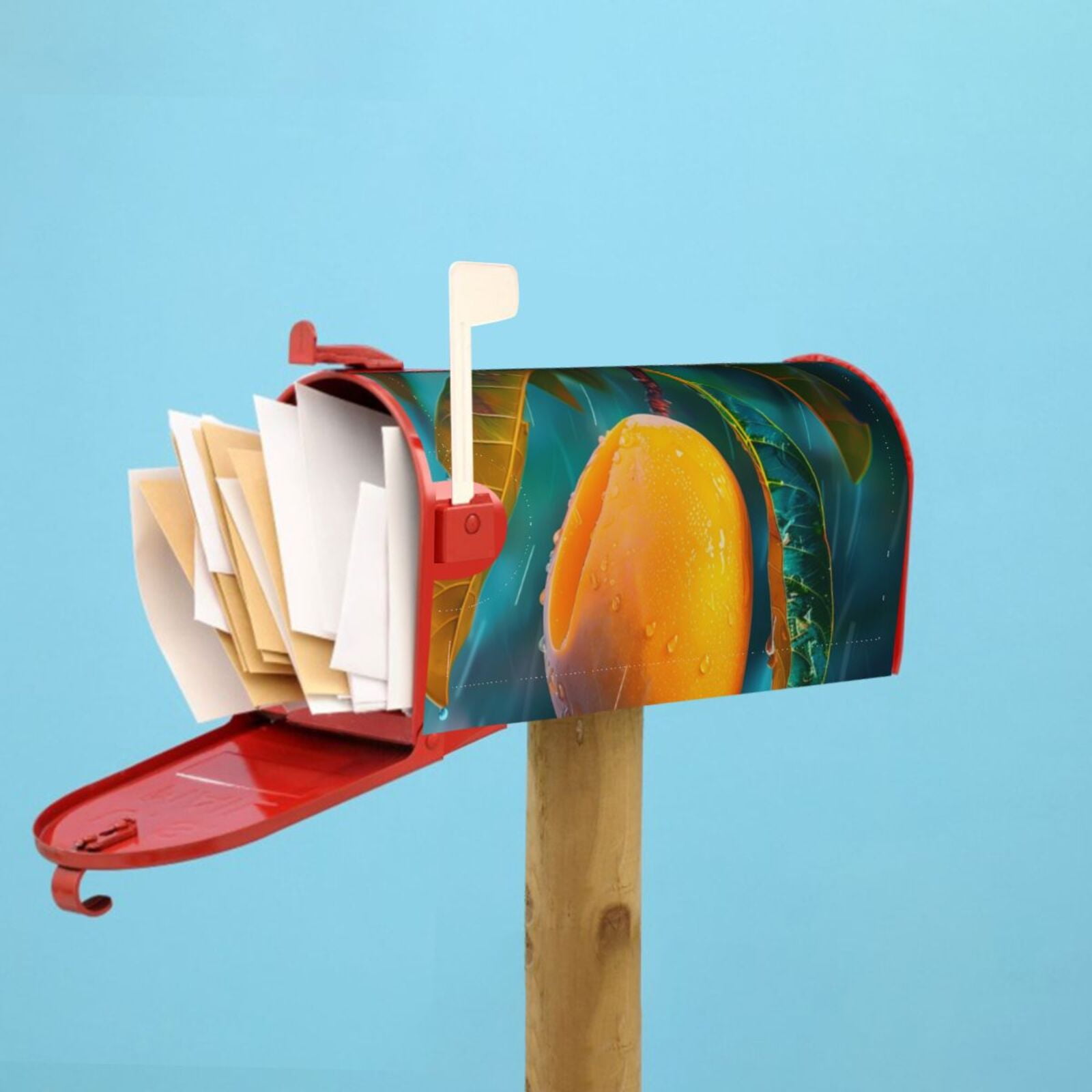 Rateoe Mango In The Rain Printed Mailbox Covers - Easy to Install Fall, Winter, Spring, Summer Mailbox Cover - Weather and UV-Resistant Mailbox Decor - Mailbox Magnetic Covers-25.5x21 in