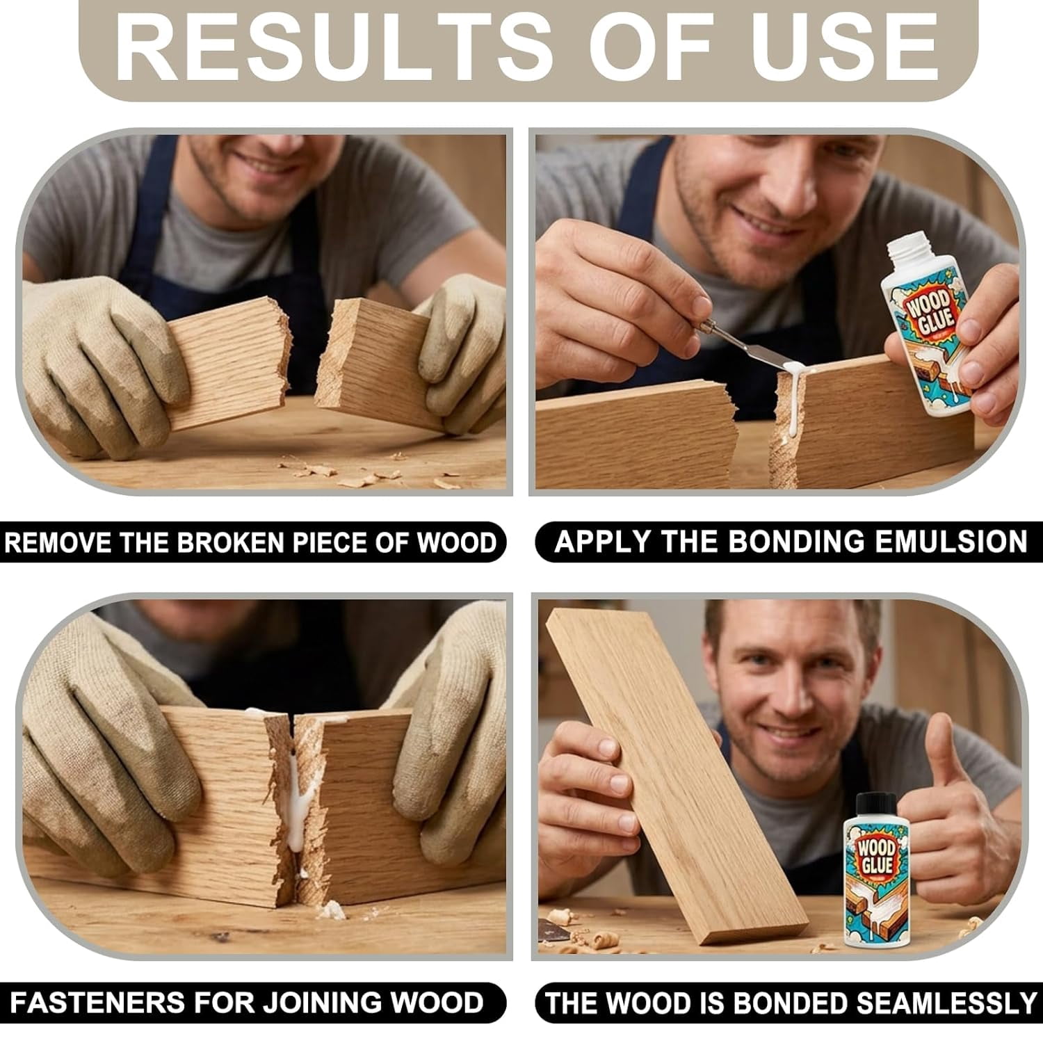Wood Glue, 5.3 oz Glue for Woodworking, Strong Glues for Furniture, Paper, Carpentry, DIY, Crafts Projects, Easy to Use (150g)