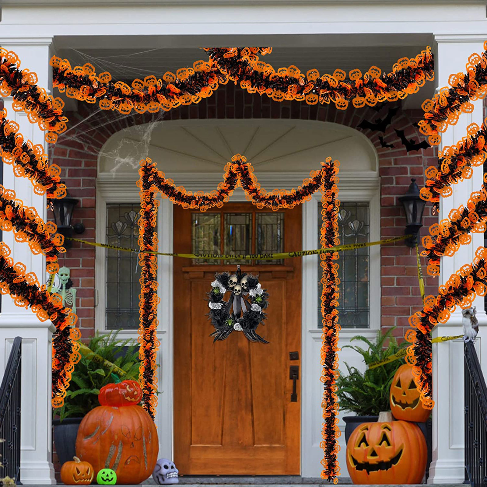 2 Pack Halloween Tinsel Garland Black Orange Pumpkin Metallic Halloween