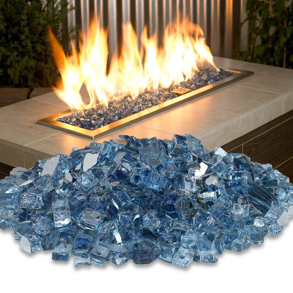 Sea Glass Amber & 1/2" Premium Reflective Fire Glass Fireplace Fire Pit Blue 